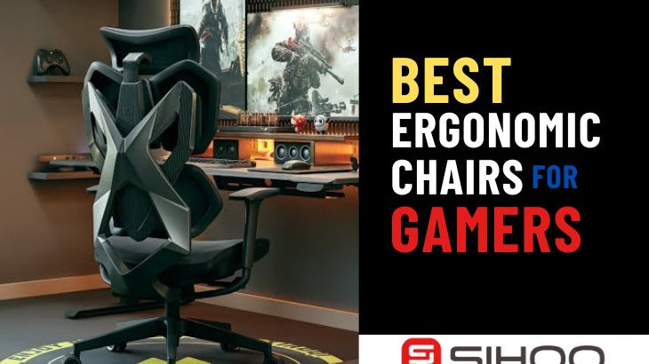 An ergonomic chair in a gaming room with a text overlay that reads “Benefits of Ergonomic Chairs for Gamers,” highlighting comfort, posture support, and enhanced gaming experience.
