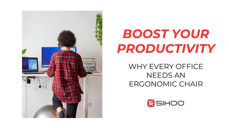 A woman standing while working at her desk, demonstrating how to boost productivity at work through an active and ergonomic workspace setup.