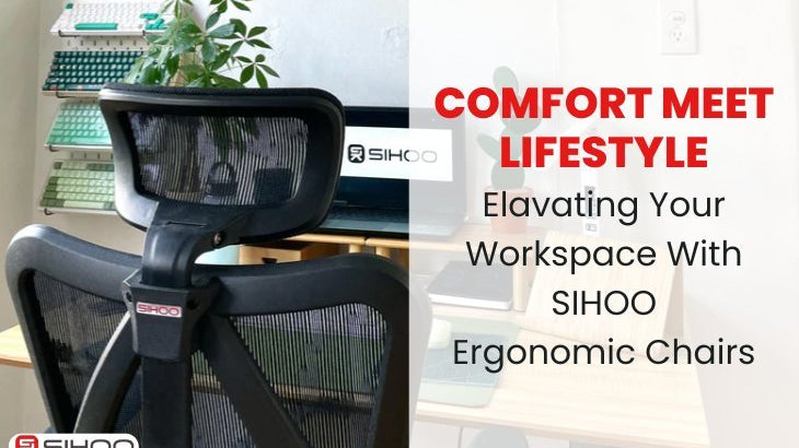 Ergonomic chair in Australia with a text overlay that reads “Comfort Meets Style: Elevating Your Workspace with Sihoo Ergonomic Chairs,” showcasing modern design and superior comfort for office setups.