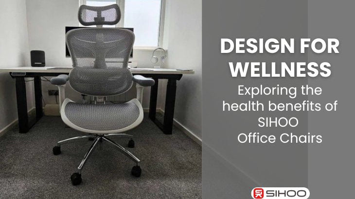 Ergonomic office chair with a text overlay that reads “Designed for Wellness: Exploring the Health Benefits of Sihoo Office Chairs,” showcasing comfort, posture support, and overall ergonomic wellness.