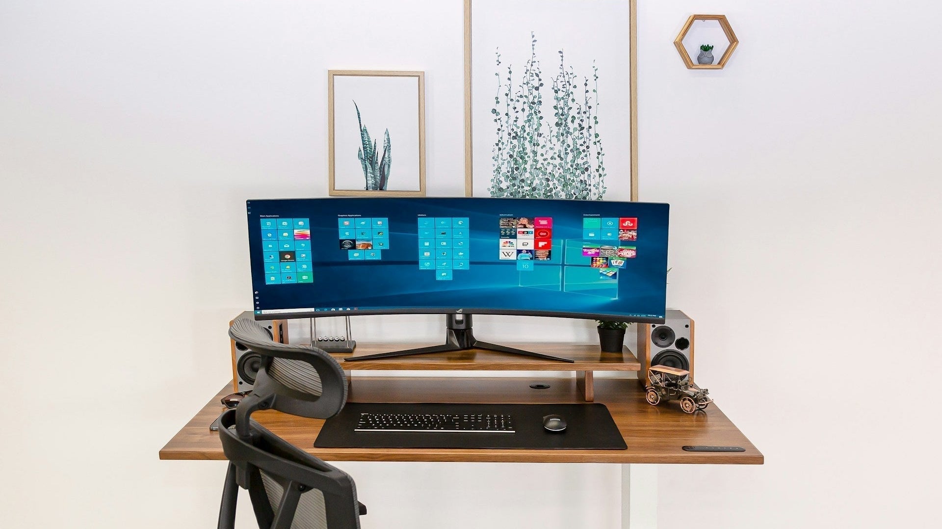 Clean, organized home office setup with tidy workspace and minimalist organisation.