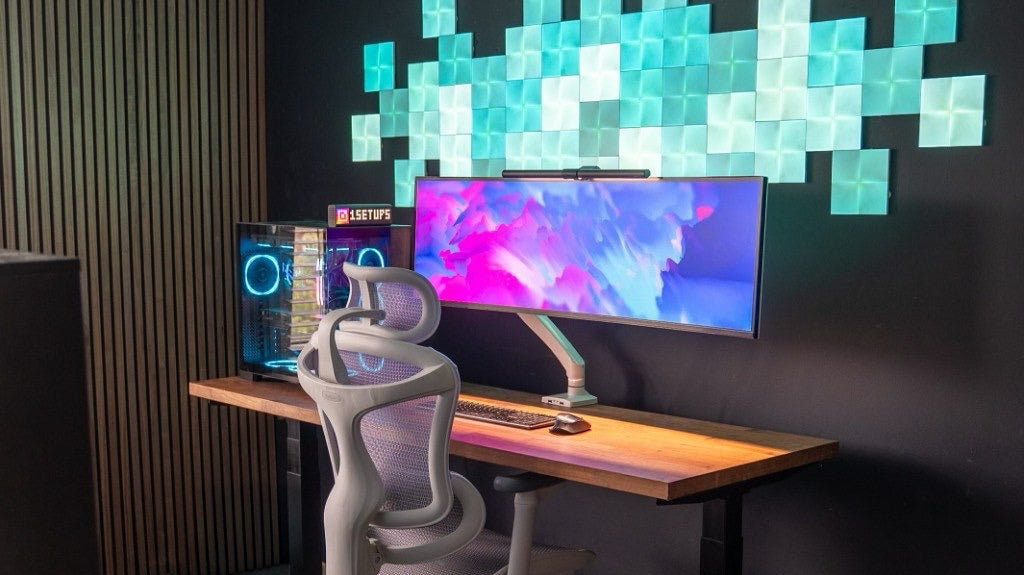 Compact gaming setup with an ergonomic chair in a small, stylish in-game room — ergonomic chair ingame room ideas for small rooms.