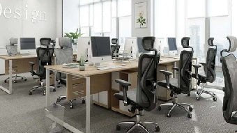 Modern ergonomic office chairs in a bright office space, showcasing the benefits of renewing office furniture for comfort and productivity