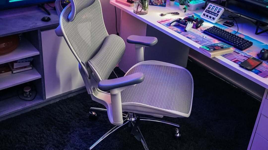 Ergonomic gaming chair set up inside a modern gaming room