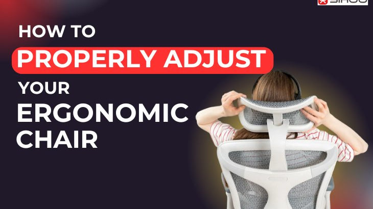 Back view of a woman sitting in an ergonomic chair with text overlay on how to properly adjust your ergonomic chair.