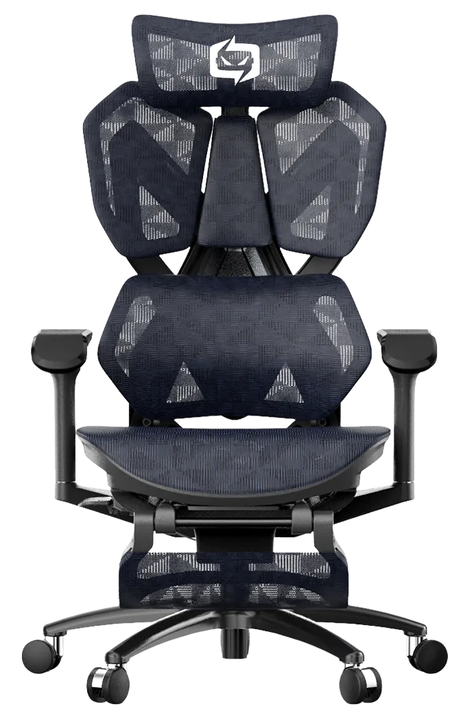 Front view of black XALLKING X5S ergonomic gaming chair highlighting adjustable features and ergonomic comfort.