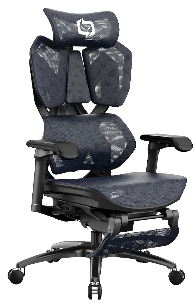 Semi front-right view of black XALLKING X5S ergonomic gaming chair highlighting ergonomic support and sleek design.