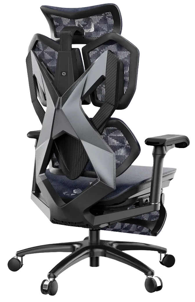 Back-right view of black XALLKING X5S ergonomic gaming chair highlighting ergonomic support and premium design