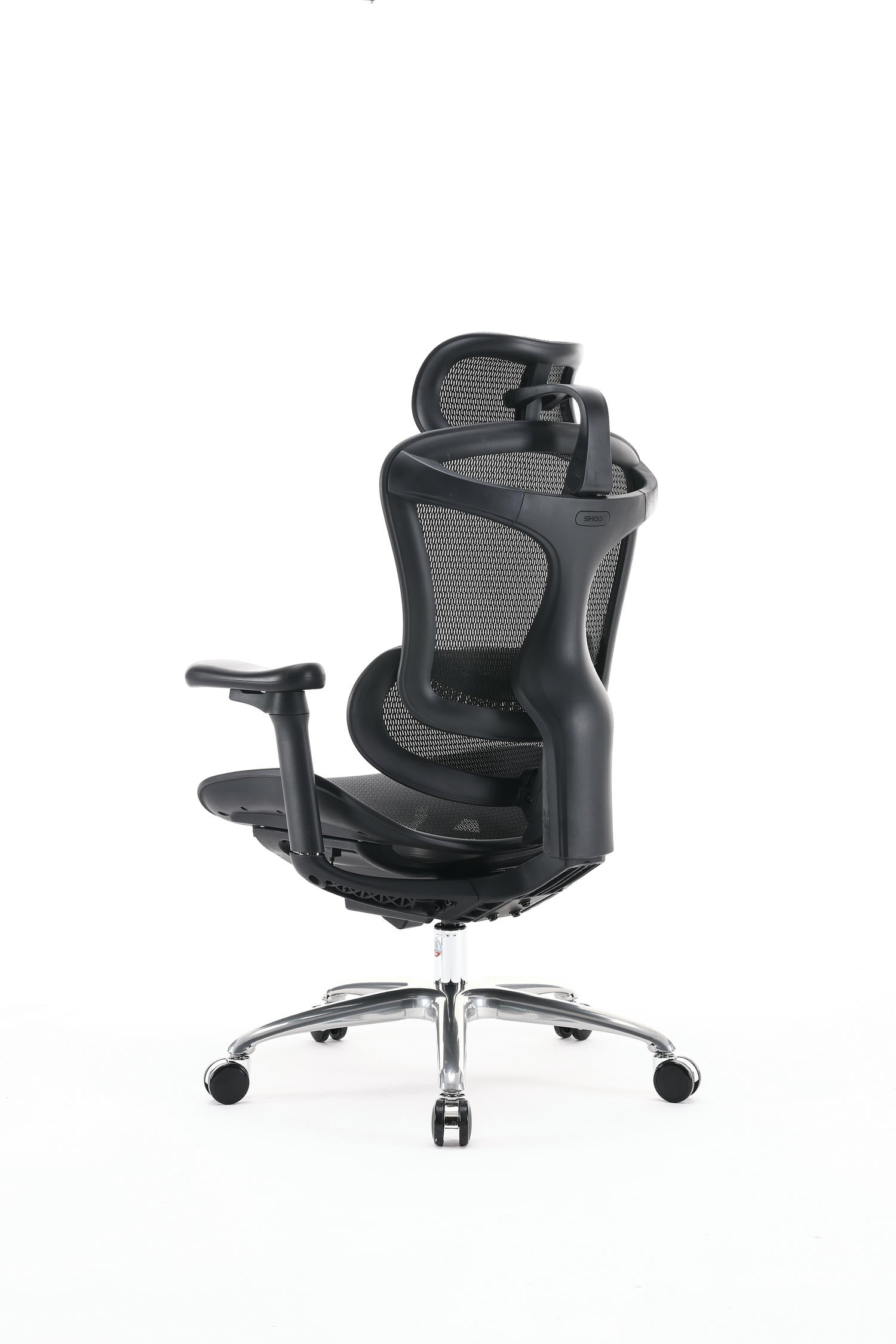 Semi back-left view of black Sihoo Doro C100 ergonomic chair in Australia highlighting ergonomic backrest and support design.