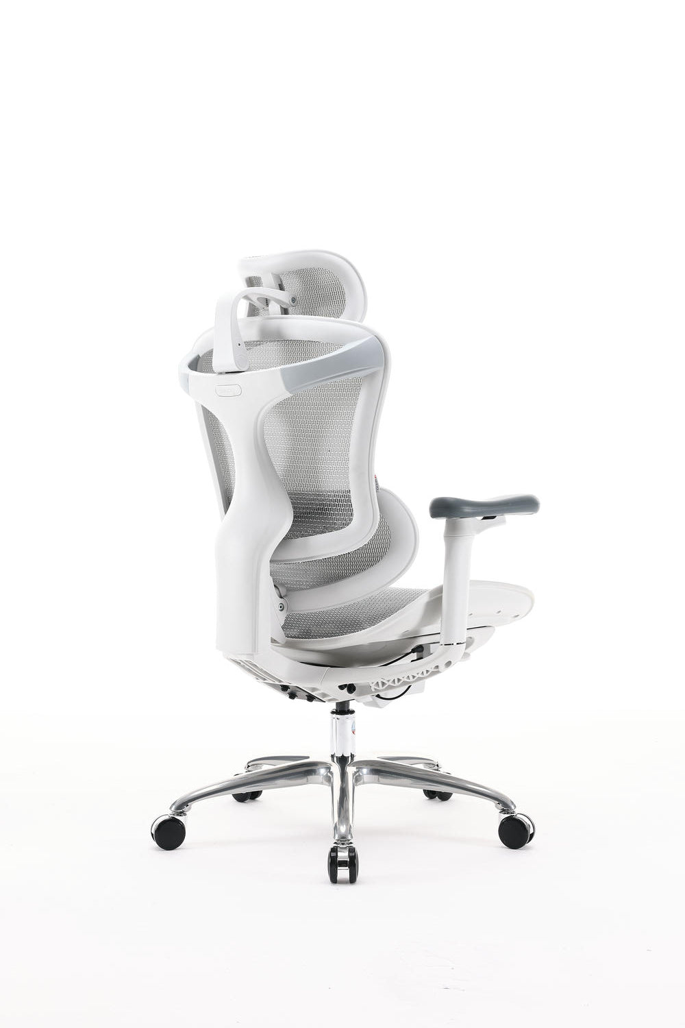 Semi back right side angle view of white sihoo doro c100 ergonomic chair in australia on a clean white background