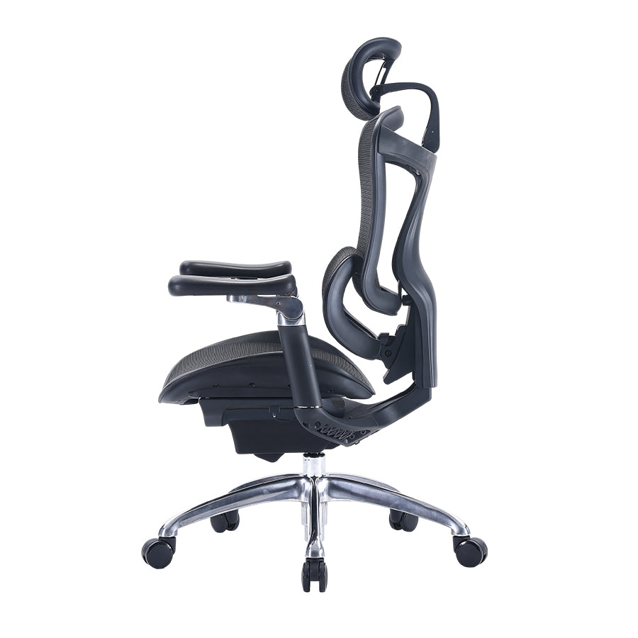 Left view of black Sihoo Doro C300 ergonomic chair in Australia highlighting slim profile and ergonomic back support