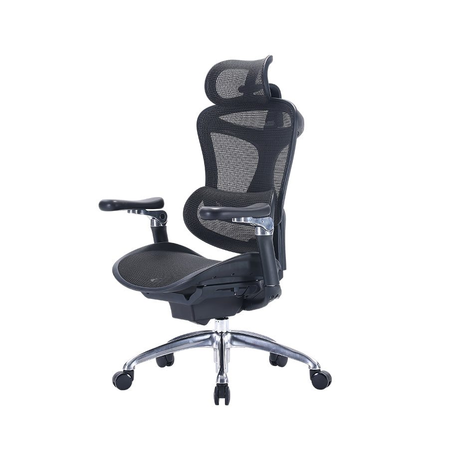 Semi front-left view of black Sihoo Doro C300 ergonomic chair in Australia showcasing sleek design and ergonomic features.