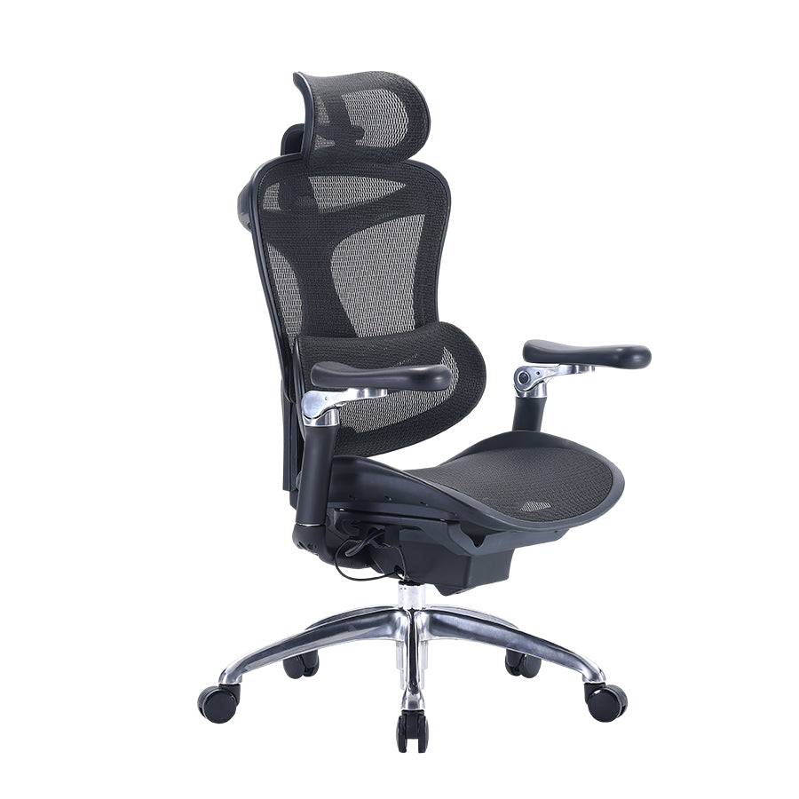 Semi front-left view of black Sihoo Doro C300 ergonomic chair in Australia highlighting ergonomic design and support features.