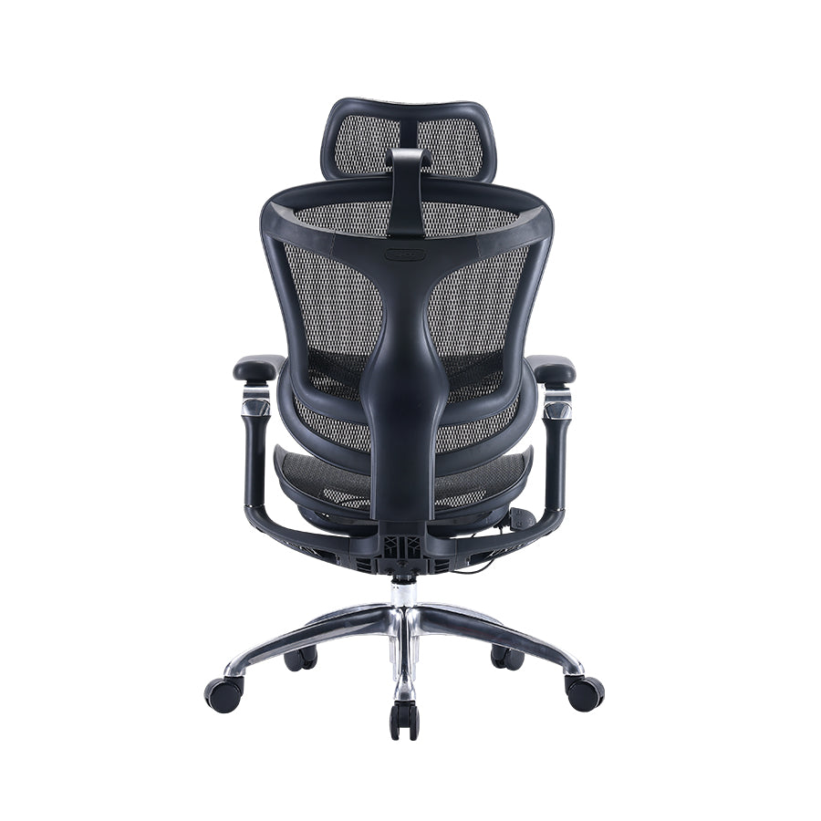 Back view of black Sihoo Doro C300 ergonomic chair in Australia highlighting breathable mesh backrest and support frame