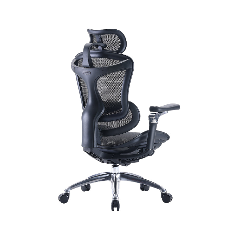 Semi back-right view of black Sihoo Doro C300 ergonomic chair in Australia showing mesh backrest and ergonomic support design