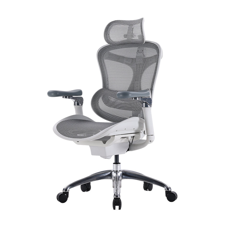 Semi front-left view of white Sihoo Doro C300 ergonomic chair in Australia highlighting modern design and ergonomic features