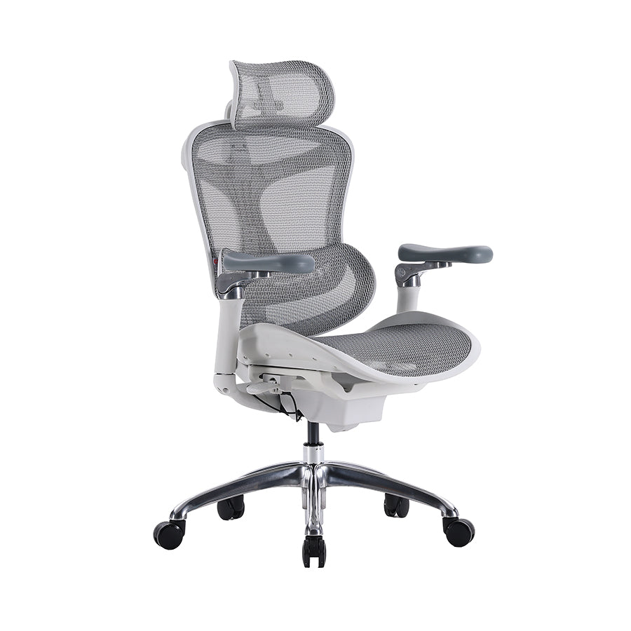 Semi front-left view of white Sihoo Doro C300 ergonomic chair in Australia showcasing clean design and ergonomic features.