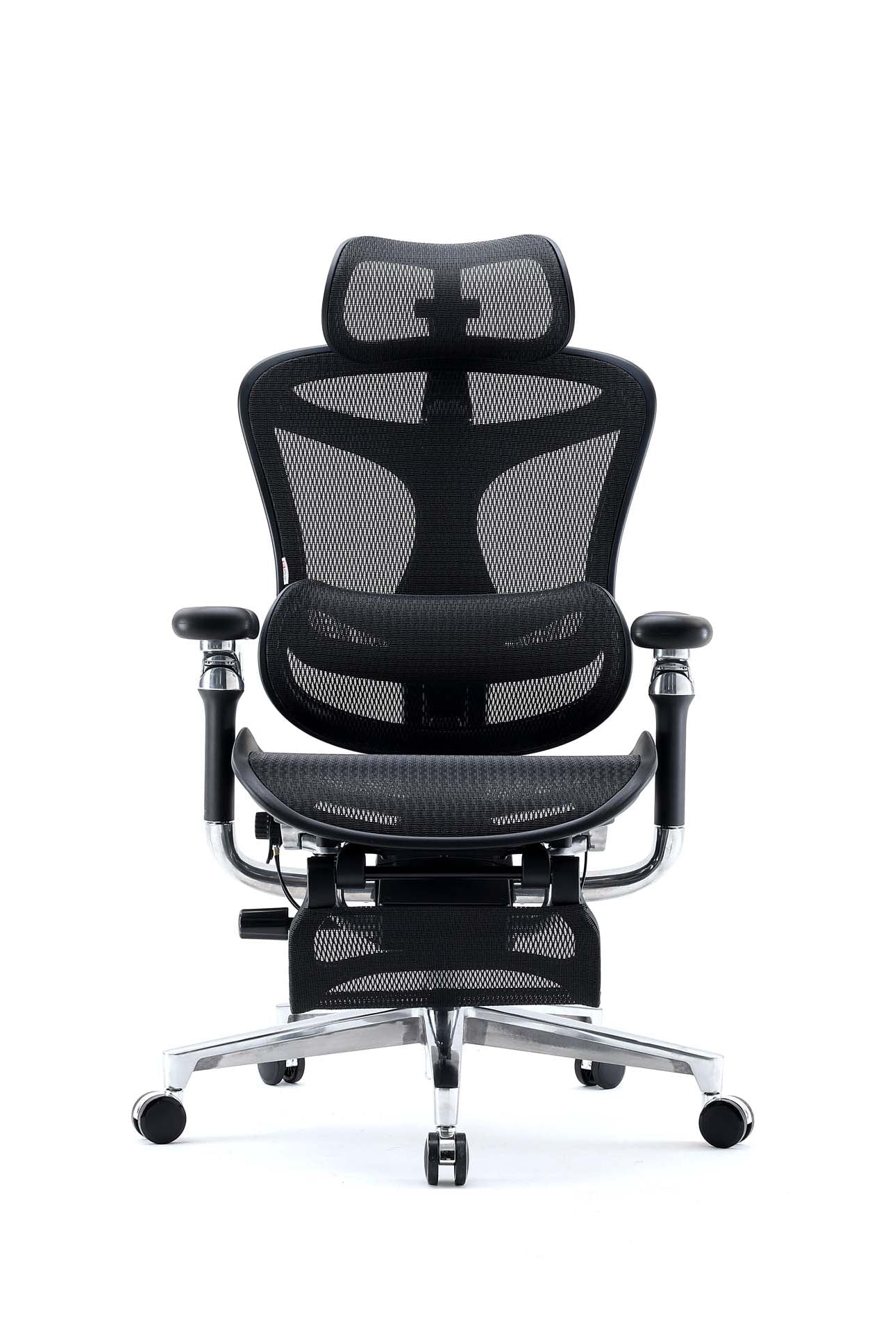Front view of black Doro C500 ergonomic chair with footrest in Australia on a white background.