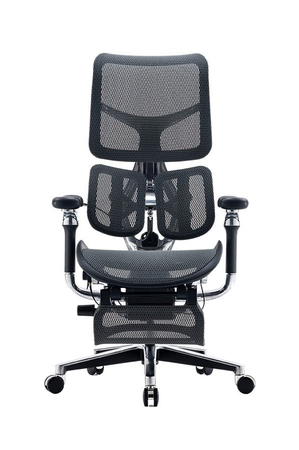 Front view of black Sihoo Doro S300 ergonomic chair in Australia with adjustable footrest on clean white background