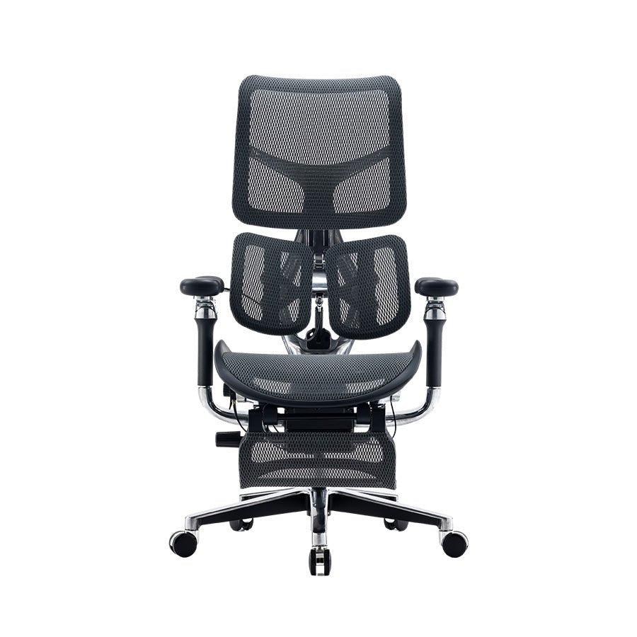 Front view of black Sihoo Doro S300 ergonomic chair in Australia with adjustable footrest on clean white background