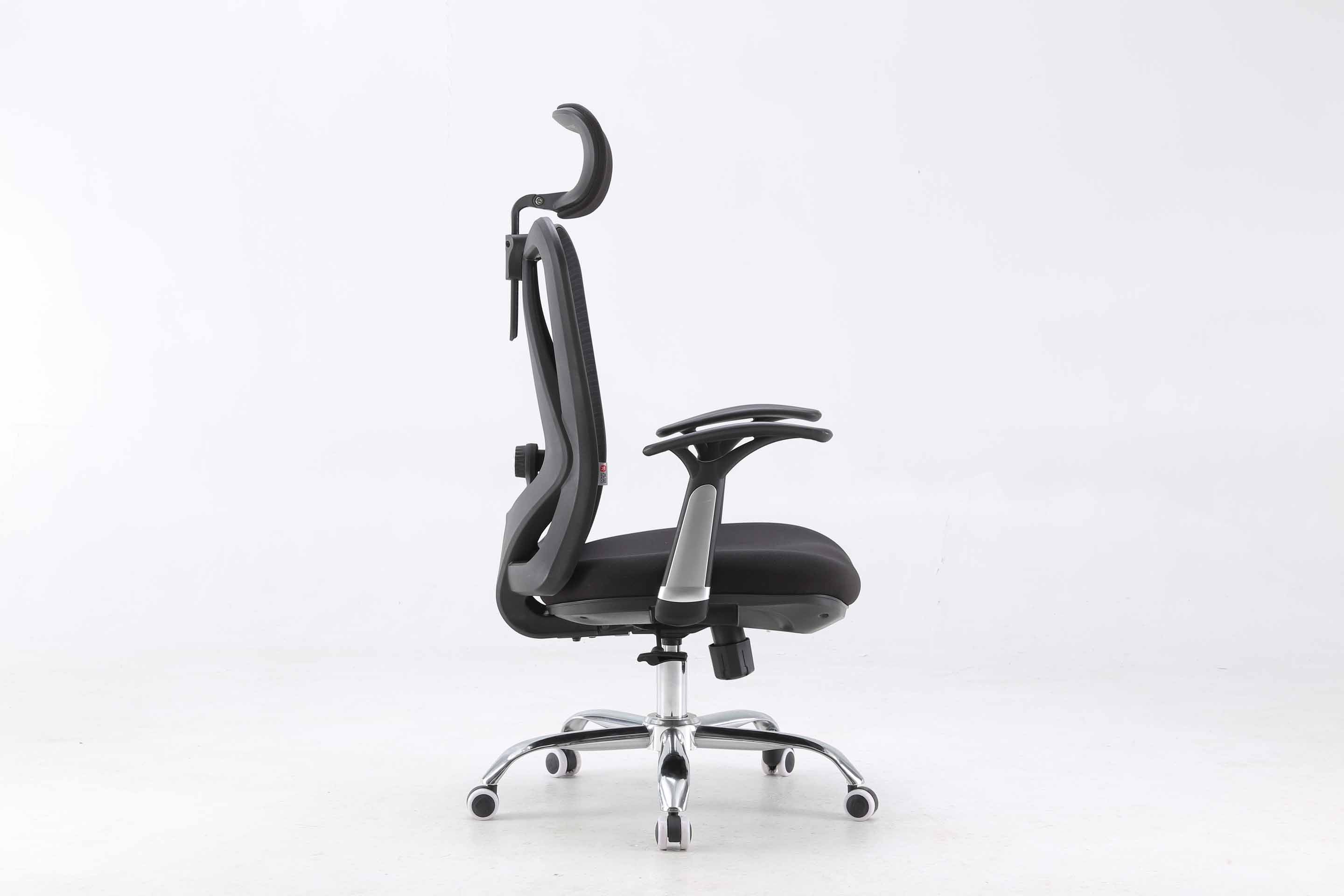 Right view of black Sihoo M16 ergonomic chair in Australia on a white background highlighting mesh back, seat and adjustable armrests