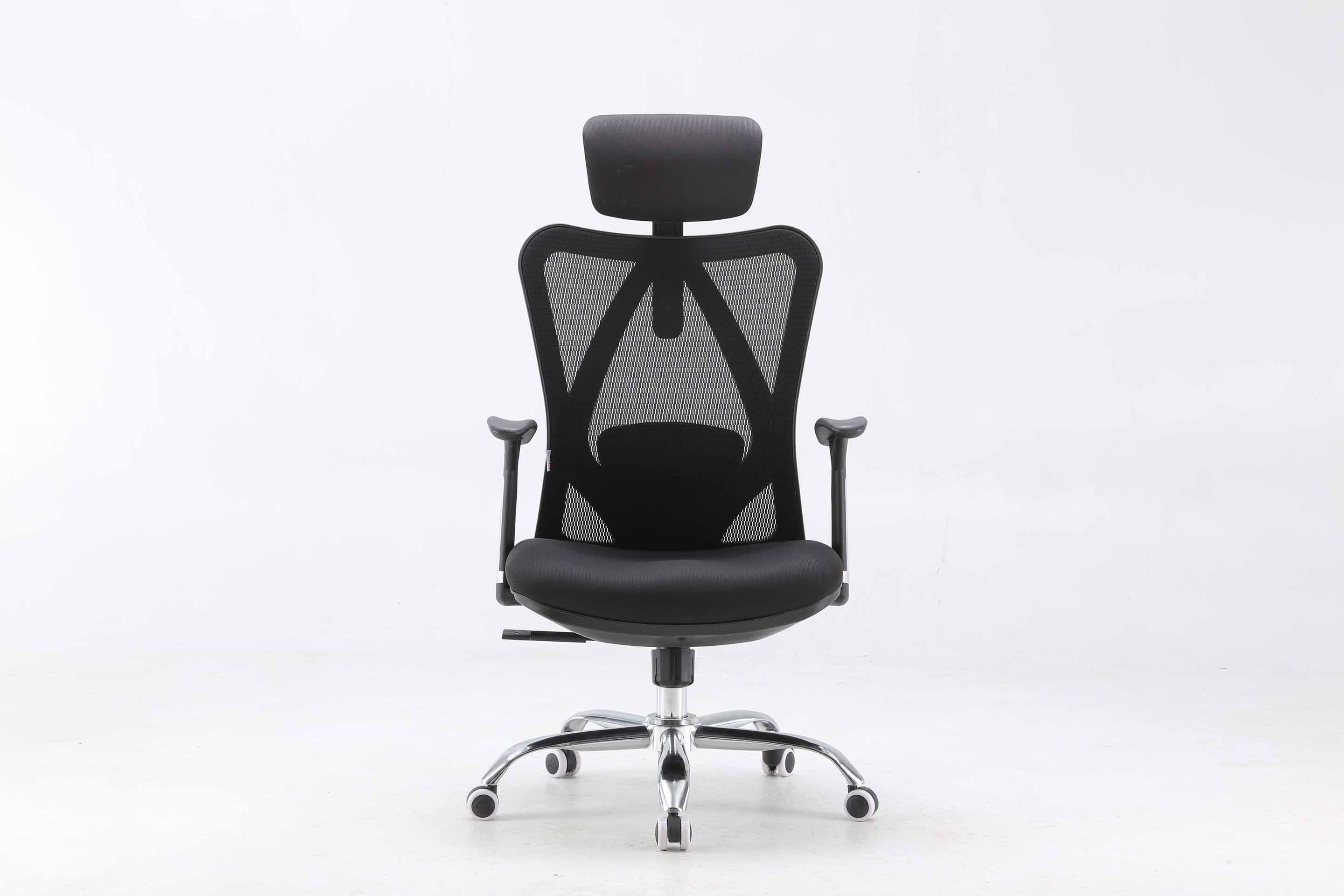 Front view of black Sihoo M16 ergonomic chair in Australia on a white background highlighting mesh back, seat and ergonomic support