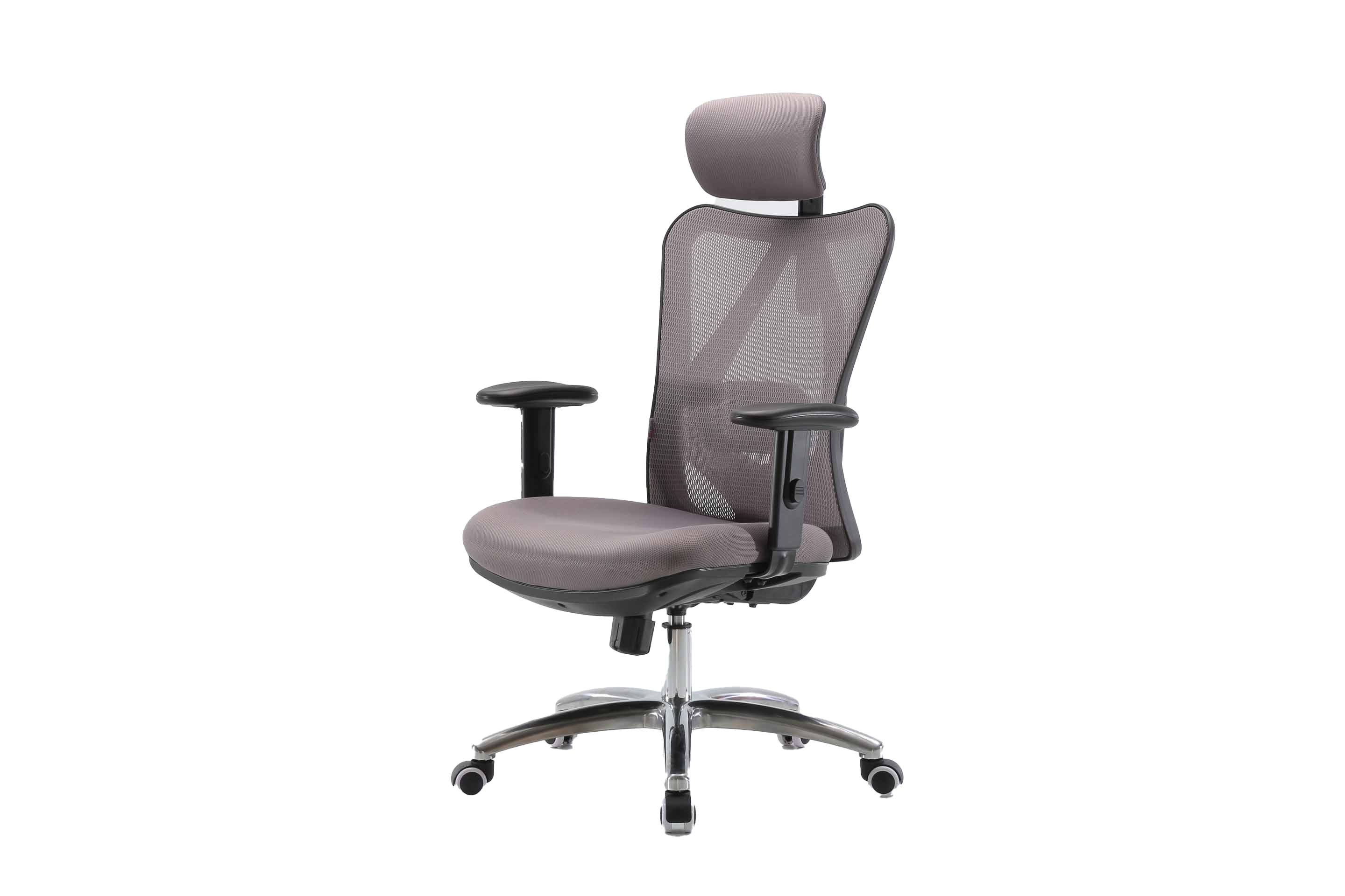 Front-left view of gray Sihoo M18 ergonomic chair in Australia on a white background highlighting its clean ergonomic design