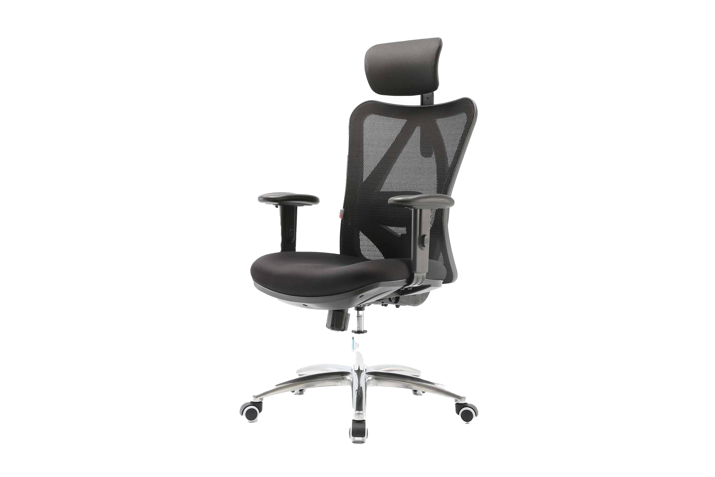 Angled front-left view of black Sihoo M18 ergonomic chair in Australia on a white background highlighting its ergonomic structure