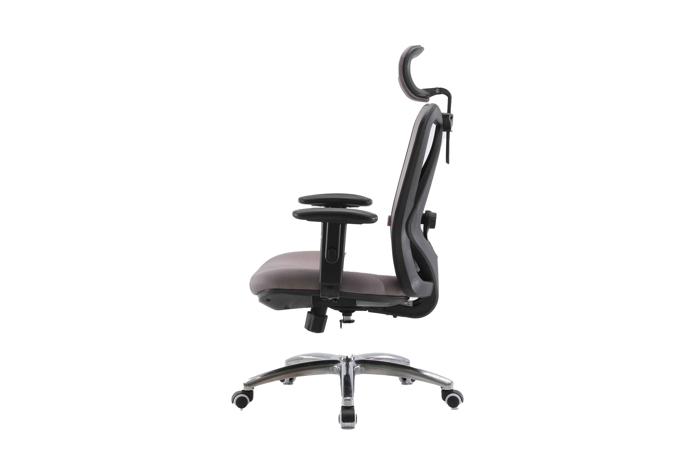Left-side view of gray Sihoo M18 ergonomic chair in Australia on a white background highlighting its ergonomic profile