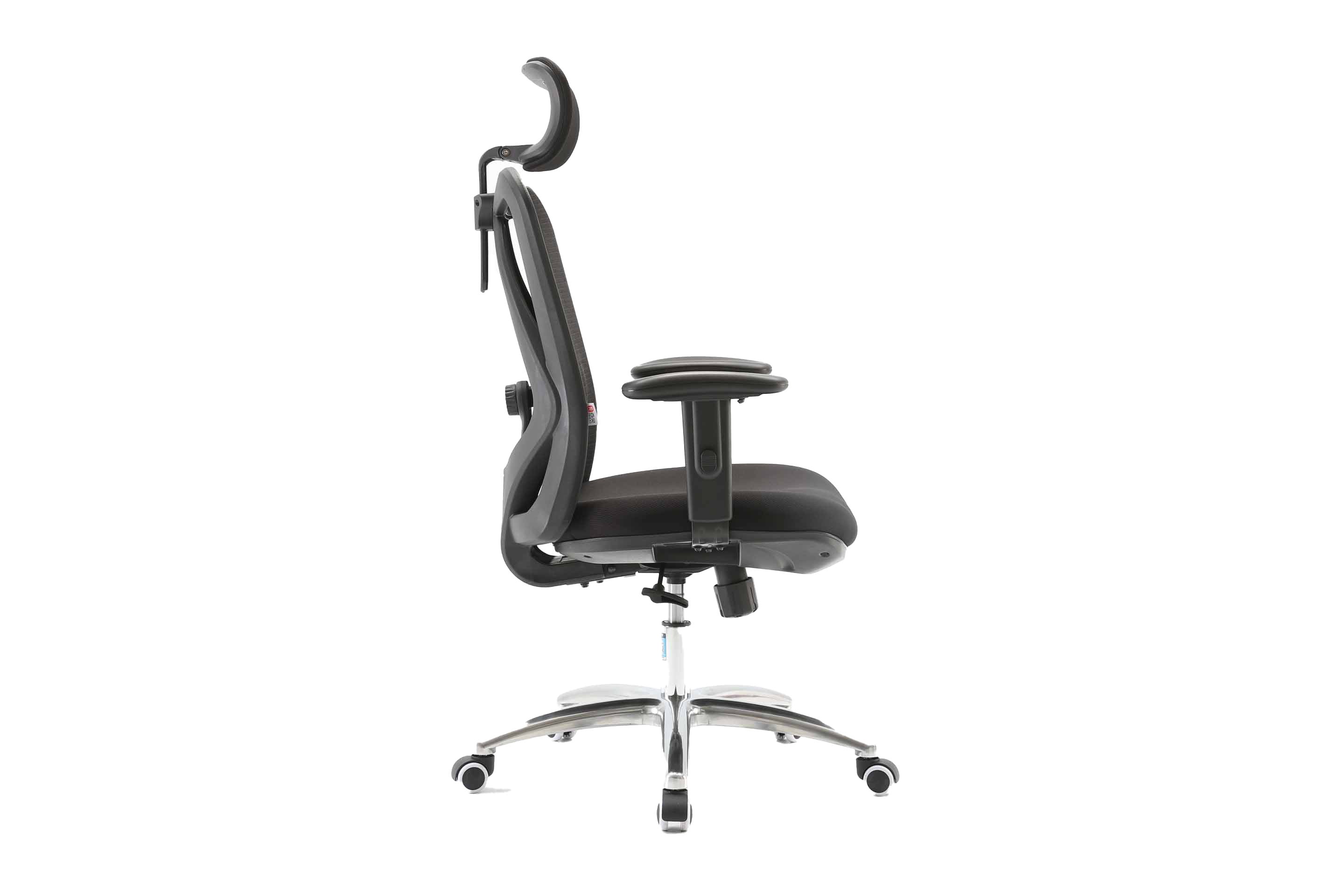 Right-side profile of black Sihoo M18 ergonomic chair in Australia on a white background highlighting its ergonomic silhouette
