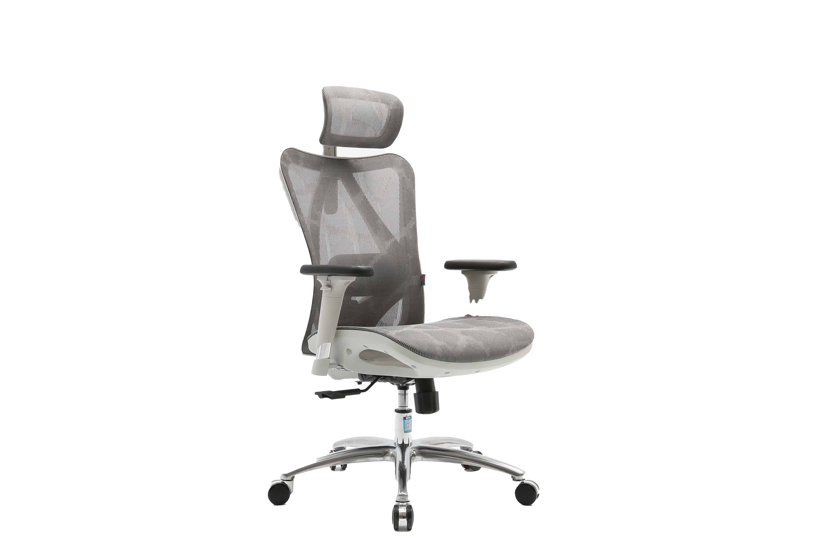 Front-left angled view of white Sihoo M57 ergonomic chair in Australia on a white background highlighting its ergonomic design