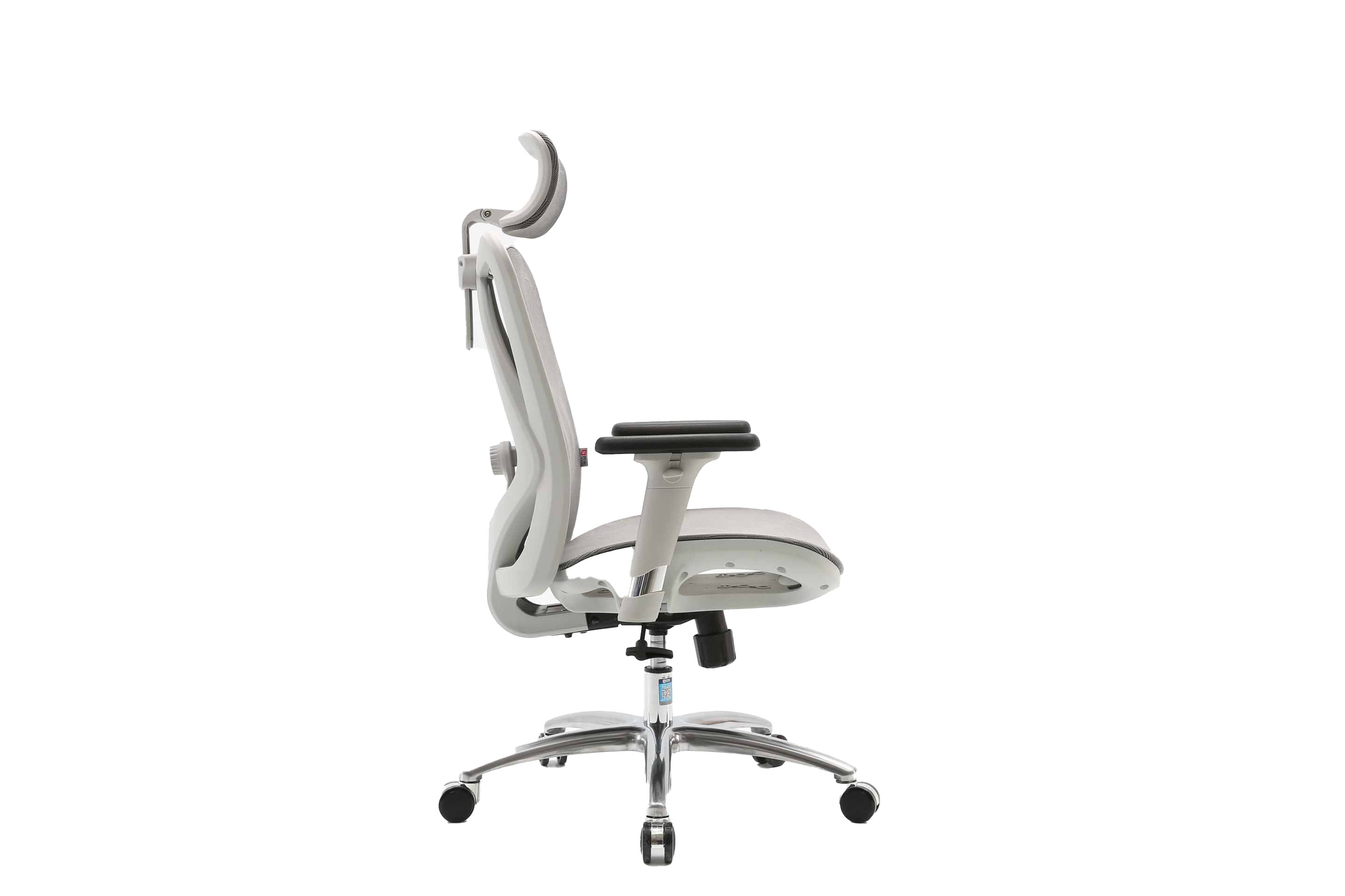 Right-side profile of white Sihoo M57 ergonomic chair in Australia on a white background highlighting its ergonomic form