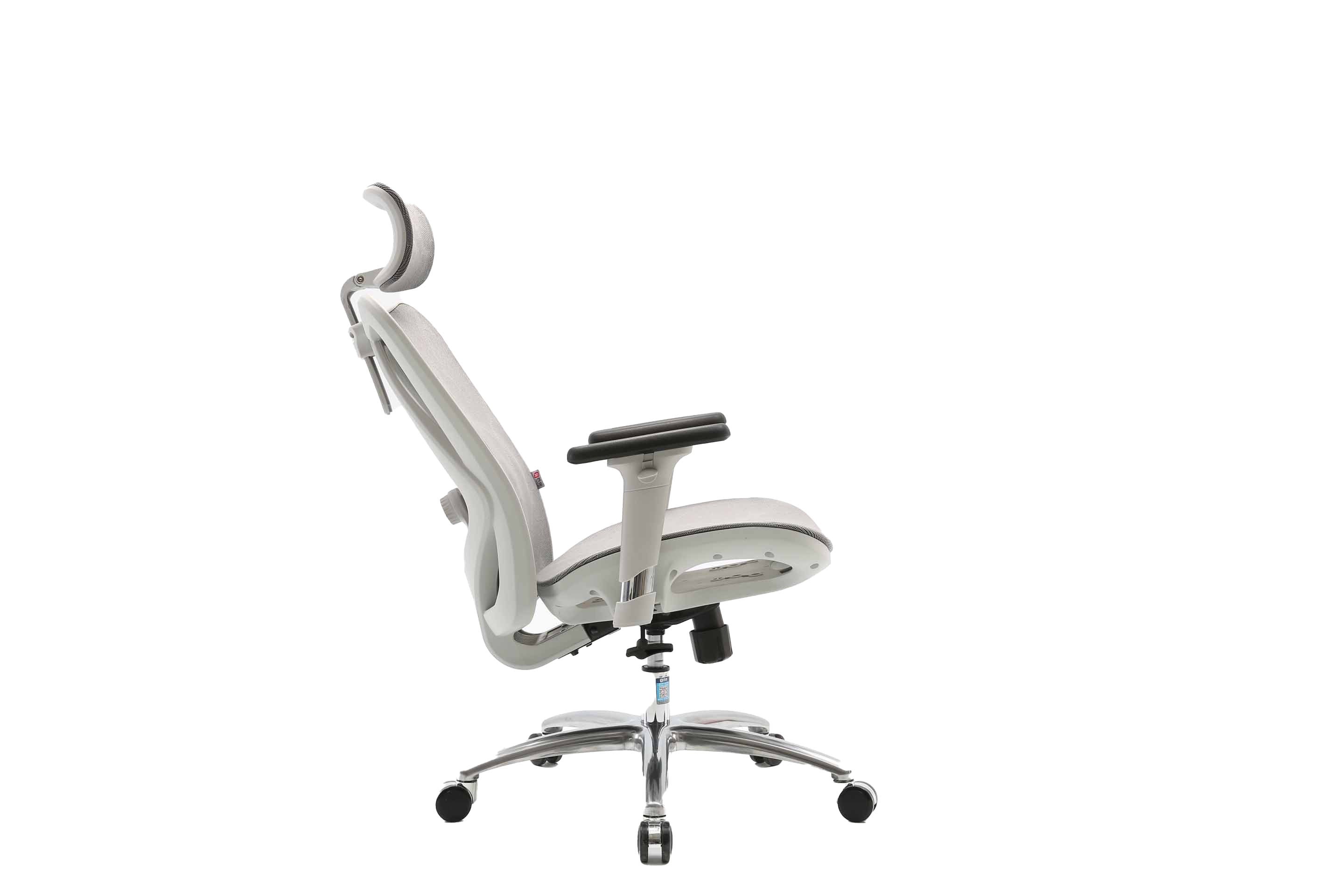 Right-side view of white Sihoo M57 ergonomic chair in Australia with expandable recline on a white background highlighting adjustable support