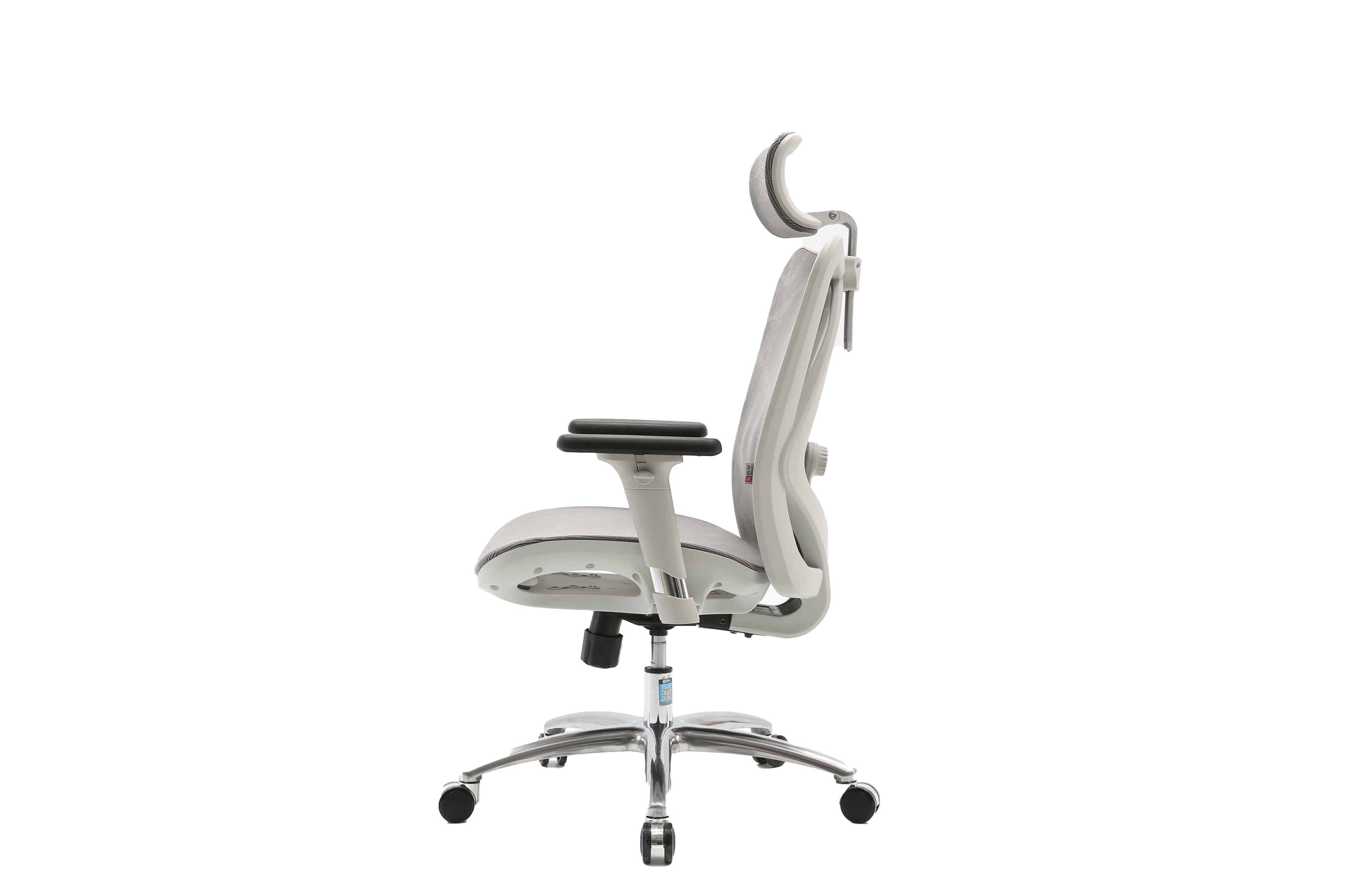 Left-side view of white Sihoo M57 ergonomic chair in Australia on a white background highlighting its ergonomic profile