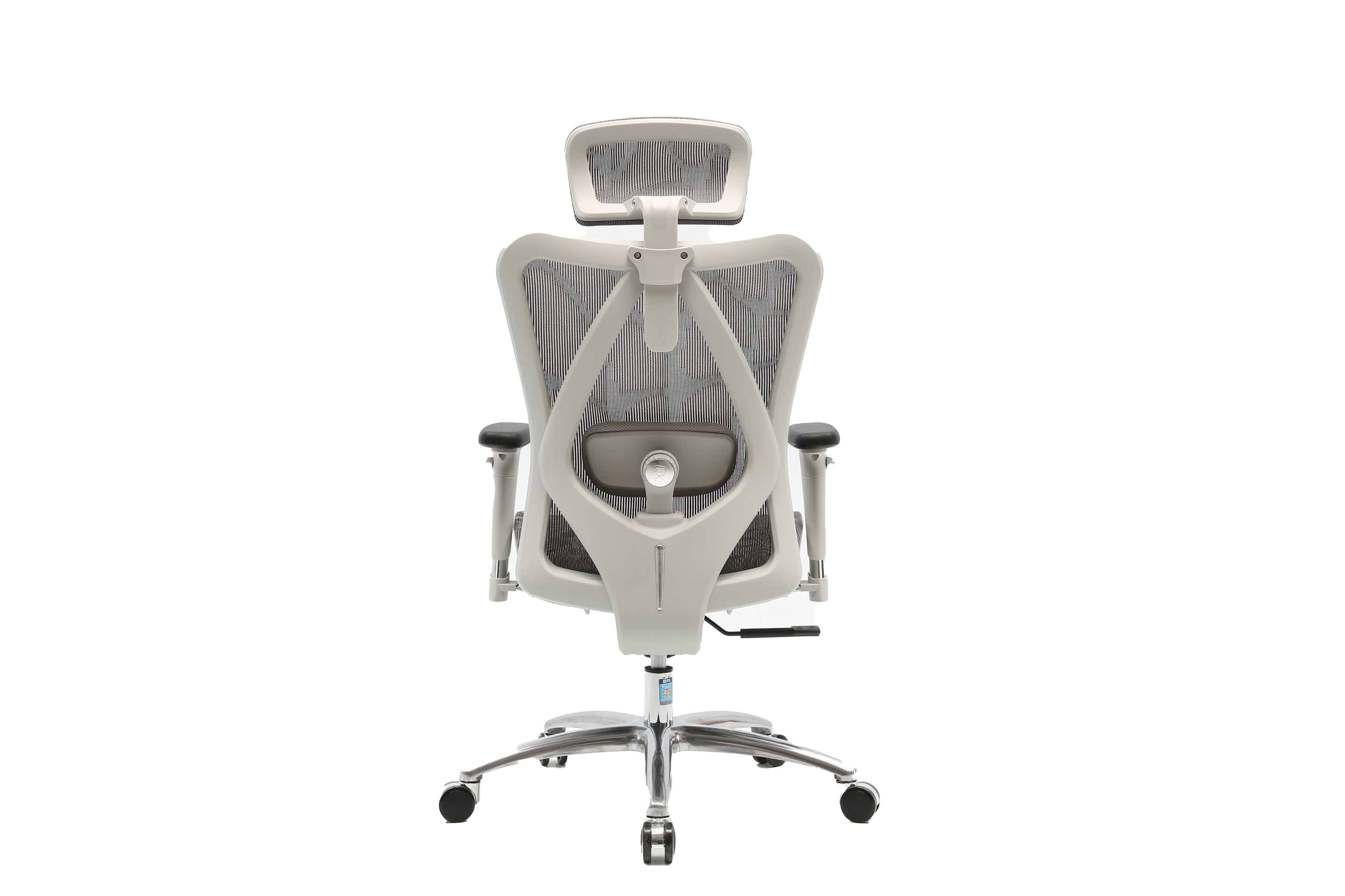 Rear view of white Sihoo M57 ergonomic chair in Australia on a white background highlighting its supportive mesh back design