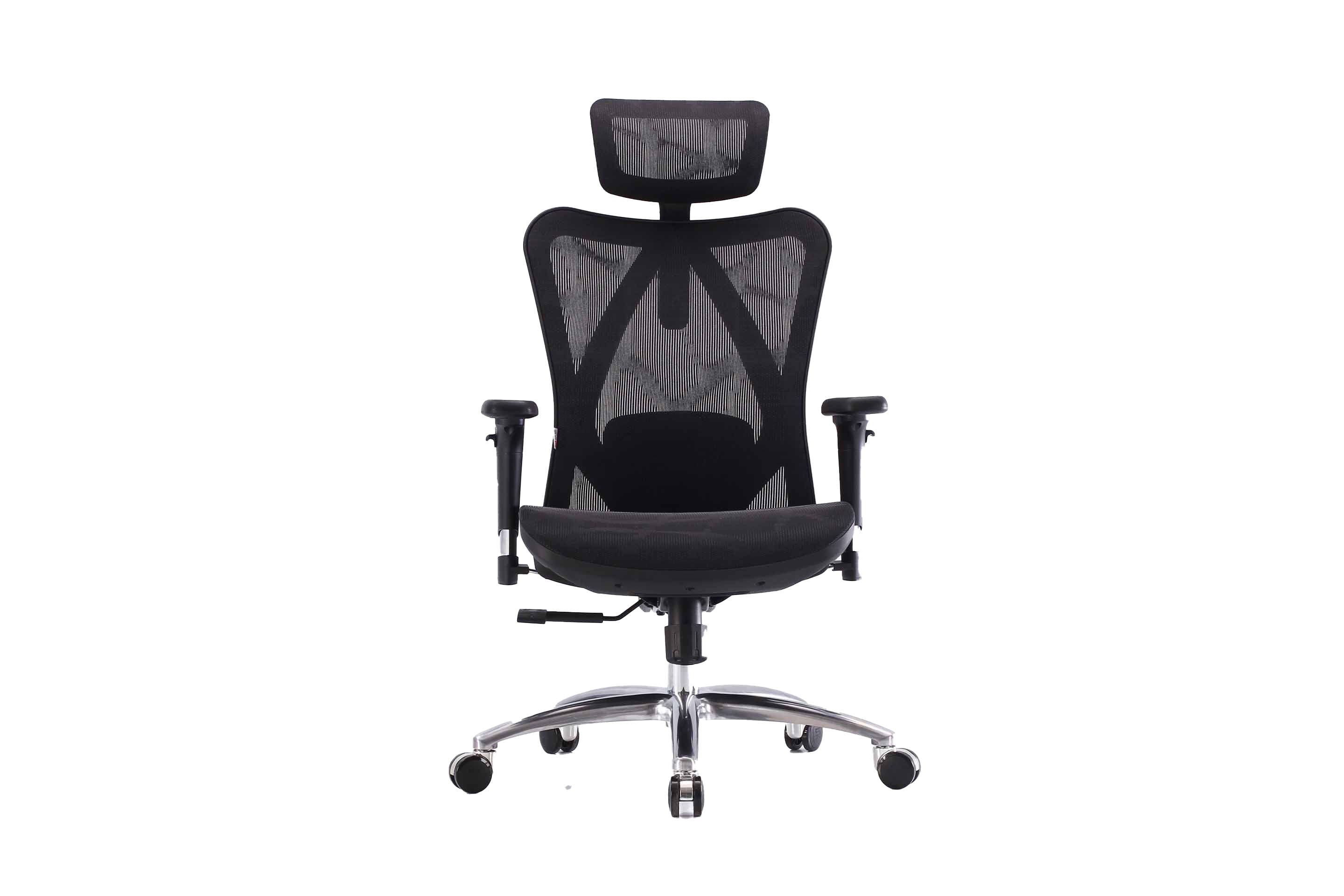 Black Sihoo M57 ergonomic chair in Australia shown from the front on a white background highlighting breathable mesh and adjustable support