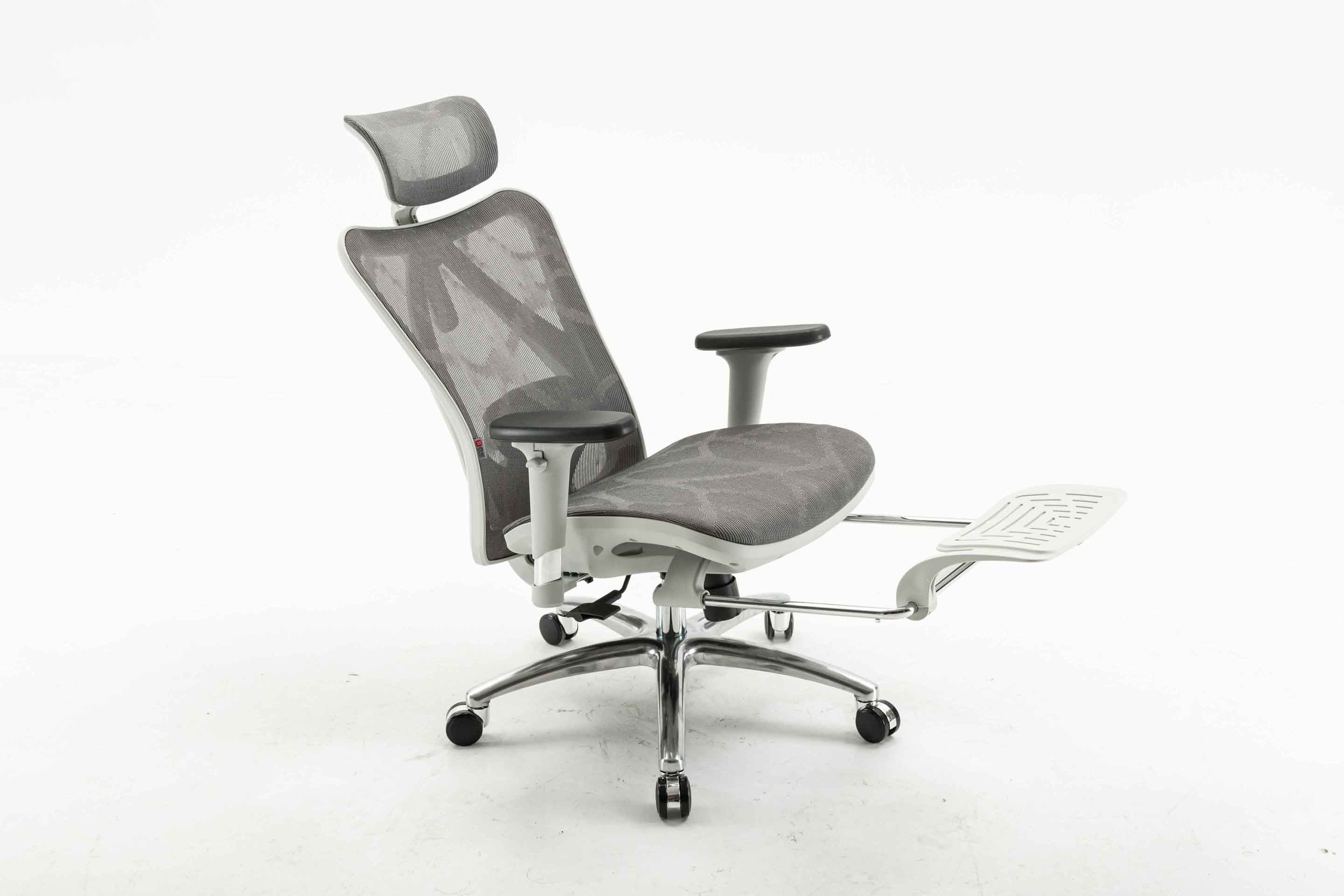 Semi front-right view of Sihoo M57 ergonomic chair in Australia with expandable built-in footrest highlighting comfort and adjustability