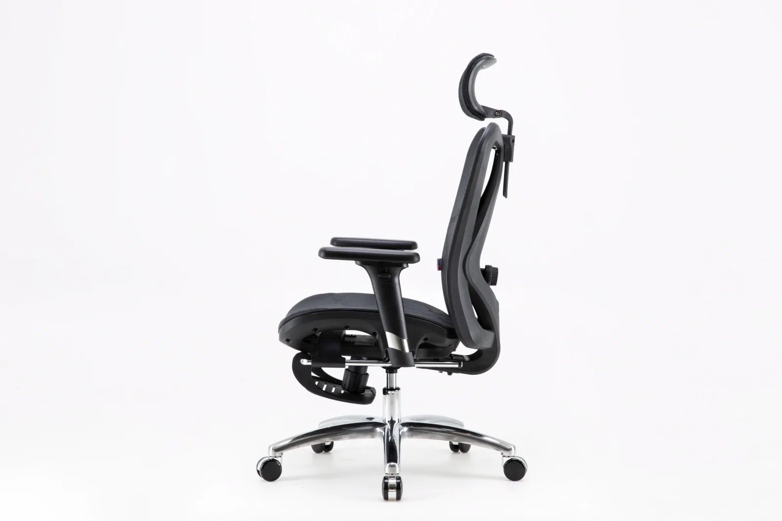 Left-side view of Sihoo M57 ergonomic chair in Australia with built-in footrest on a white background highlighting its sleek ergonomic form