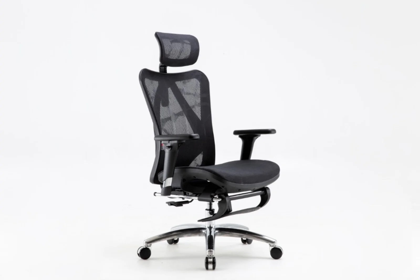 Front-right angled view of Sihoo M57 ergonomic chair in Australia with built-in footrest on a white background showcasing its ergonomic design
