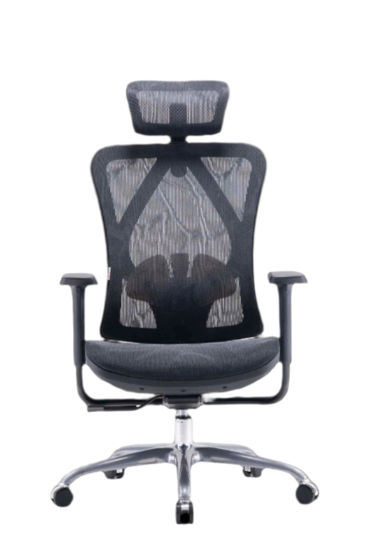 Front view of ergonomic chair in Australia, black M57 Pro on a white background.