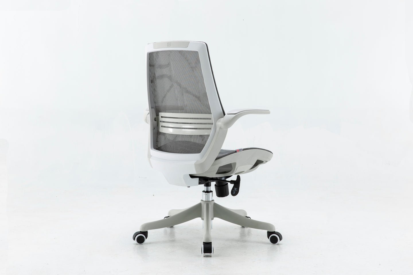 Semi rear right view of white Sihoo M59 ergonomic chair in Australia on a white background highlighting mesh back and ergonomic support