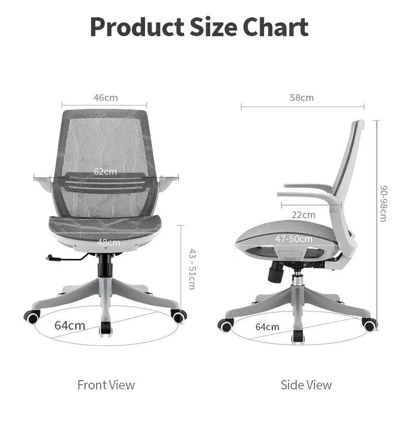 Sihoo M59 ergonomic chair in Australia product size chart showing front and side dimensions with measurements for seat, backrest and base