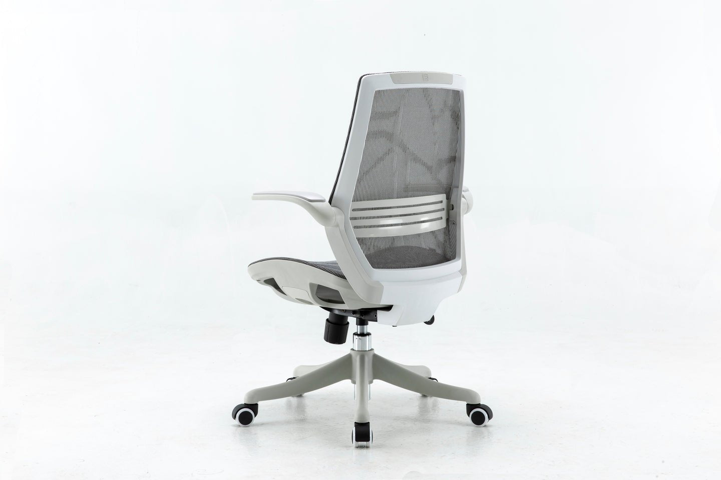 Semi rear left view of white Sihoo M59 ergonomic chair in Australia on a white background highlighting mesh back and ergonomic support