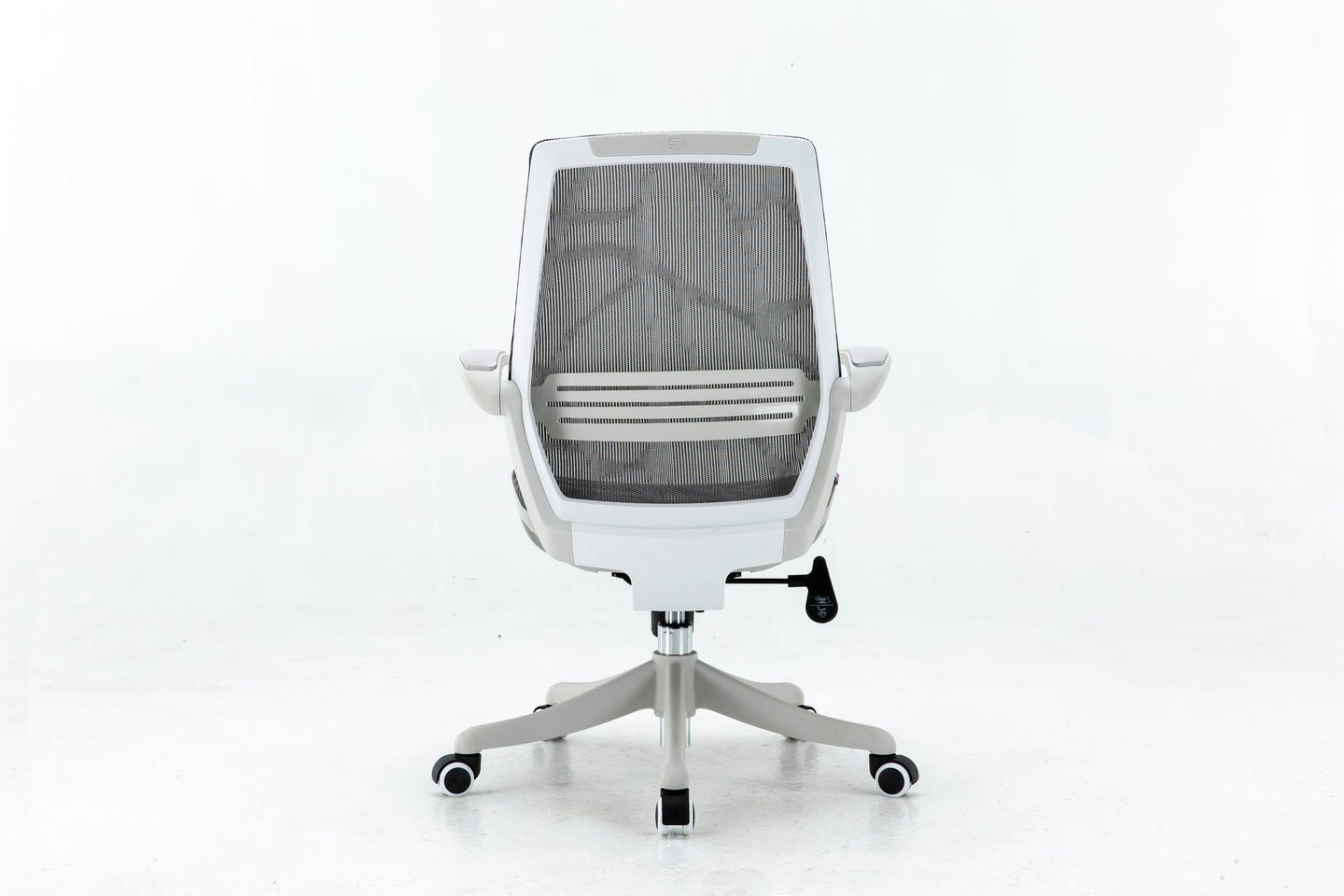 Back view of white Sihoo M59 ergonomic chair in Australia on a white background highlighting mesh back and lumbar support