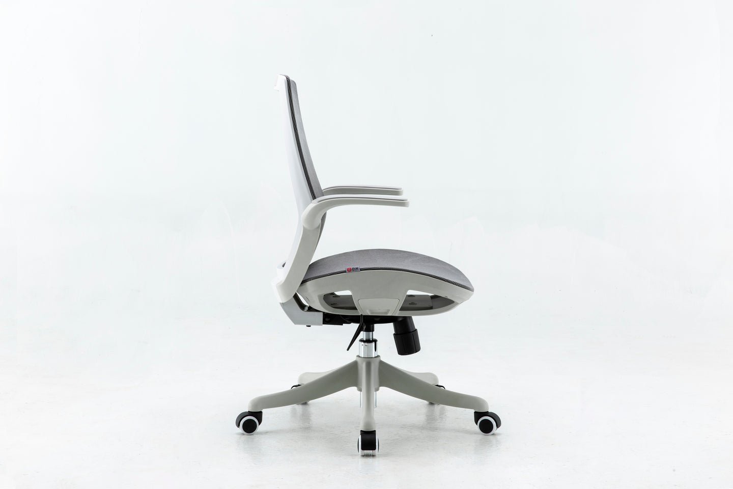 Right view of white Sihoo M59 ergonomic chair in Australia on a white background highlighting mesh back, seat and adjustable armrests