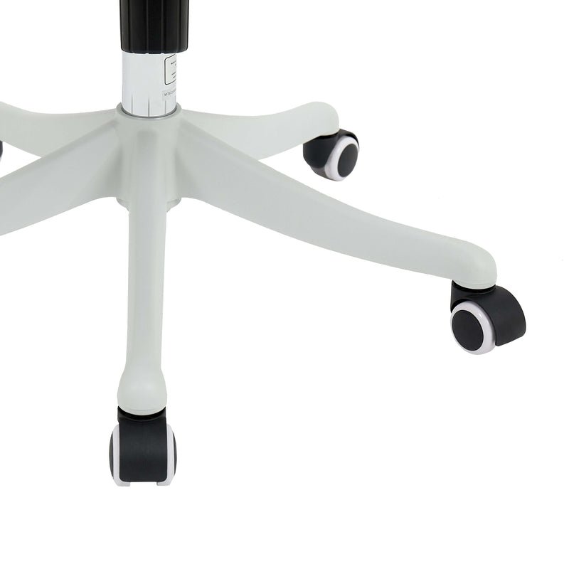 Closer view of the wheels of an ergonomic chair in Australia on a white background, highlighting smooth-rolling casters and mobility