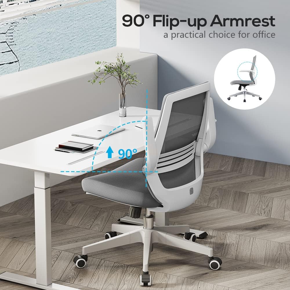 Ergonomic office chair in Australia showing 90-degree flip-up armrest, emphasizing convenience and ergonomic support