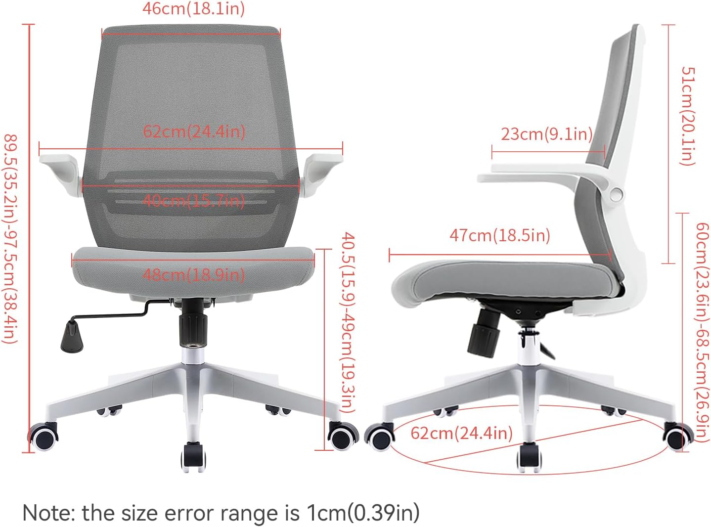 Sihoo M76 ergonomic chair in Australia dimensions showing seat height, width, depth, and full chair measurements