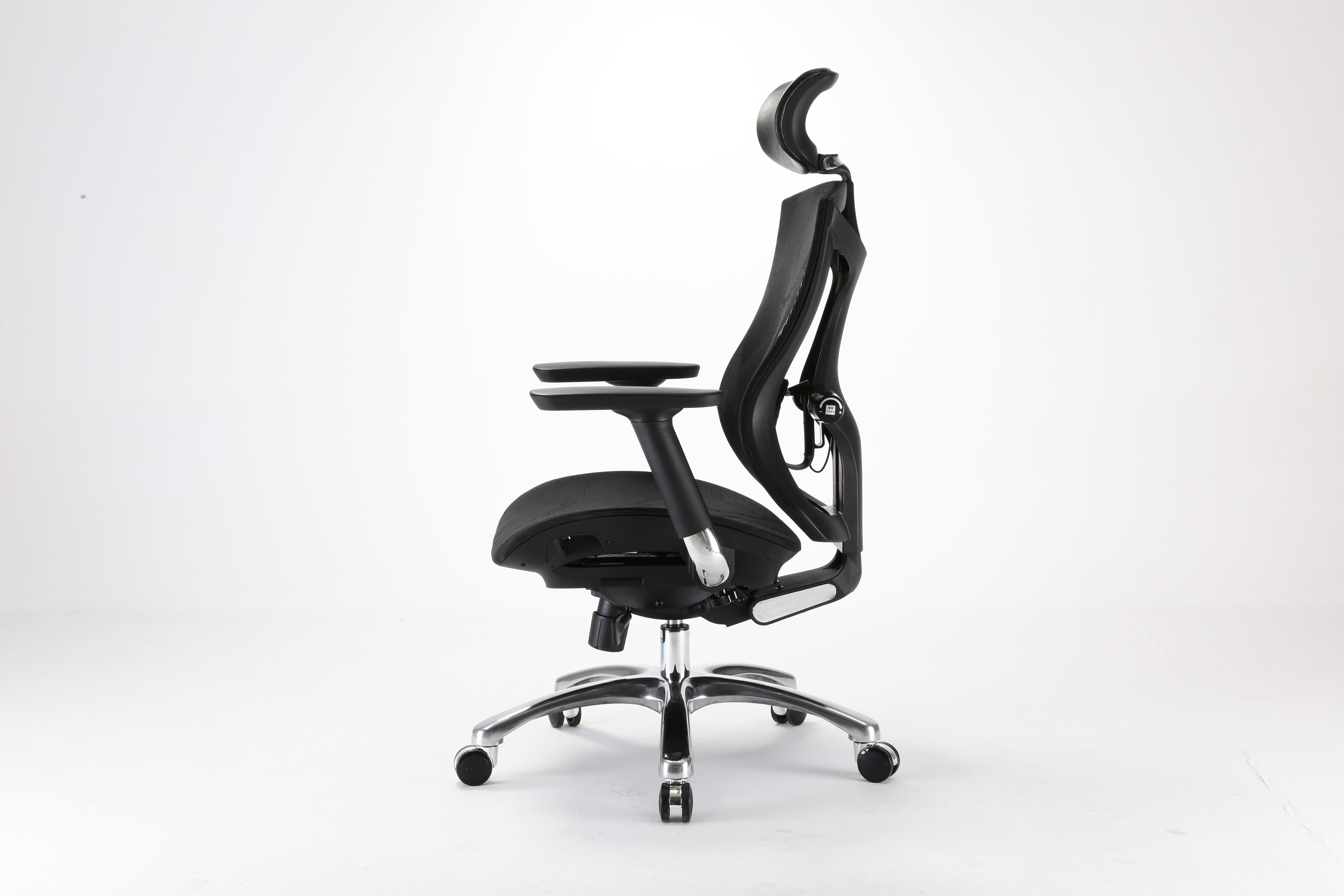 Left angle of black Sihoo V1 ergonomic chair in Australia on a gray background, emphasizing comfort, posture support, and adjustability