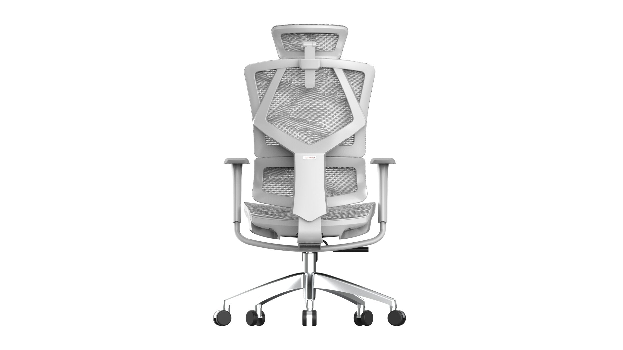 Back view of white Sihoo Vito M90 ergonomic chair in Australia on a white background, highlighting adjustable lumbar support and breathable mesh